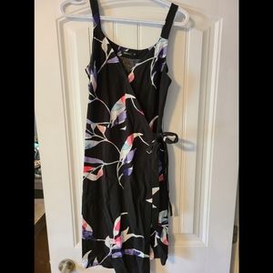 Black and floral wrap dres